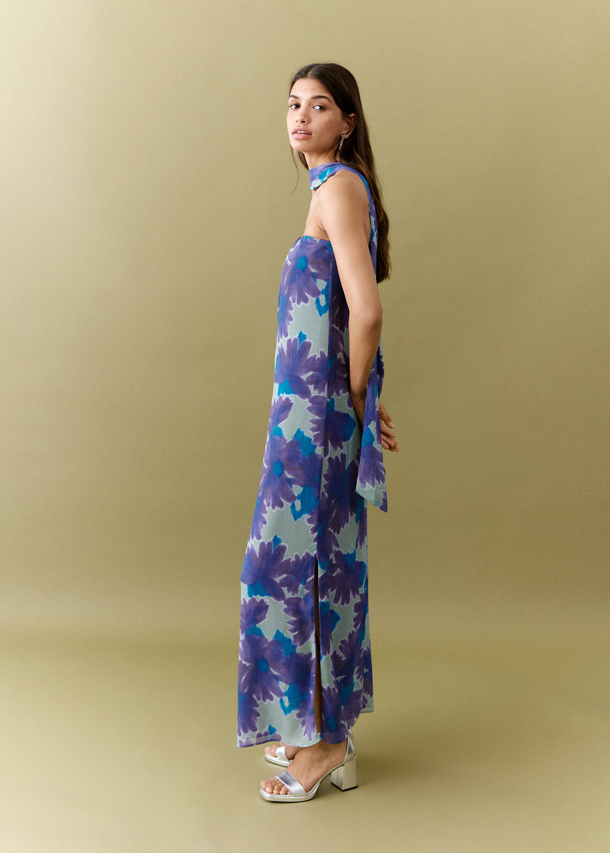 Printed dress with foulard — Mint Green