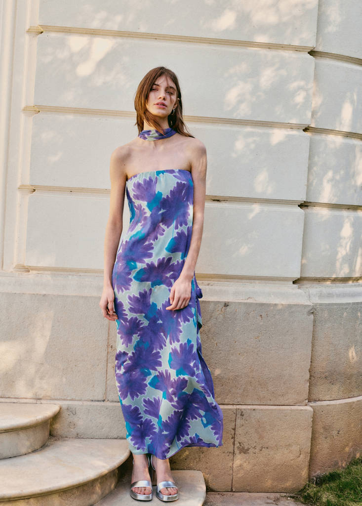 Printed dress with foulard — Mint Green