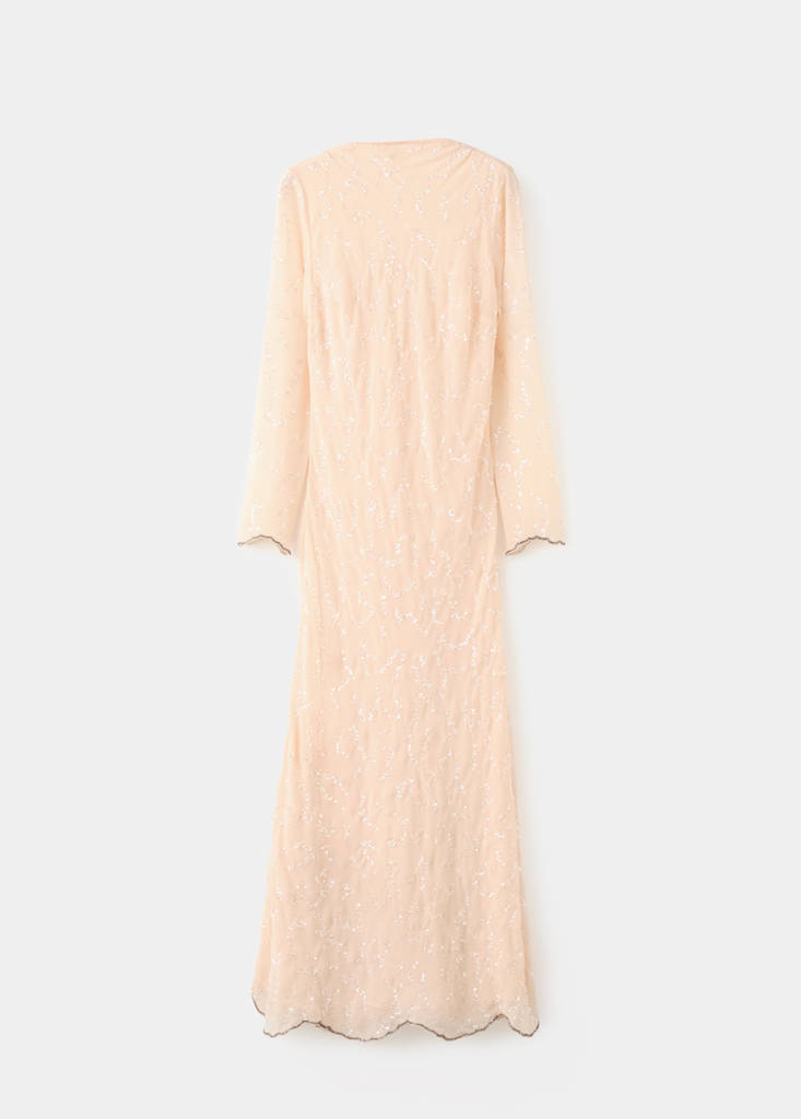 Sequin dress with open back — Ecru