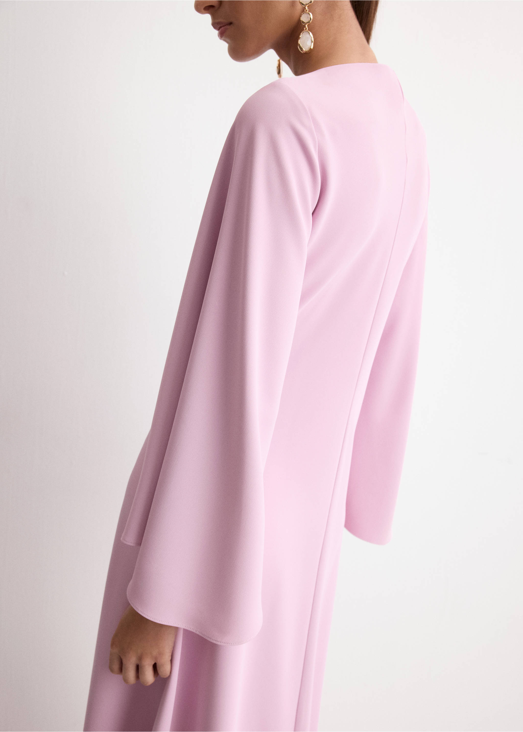 Flared-sleeve satin dress - Details of the article 6, Pastel Pink. Ref: 27005823-00.
