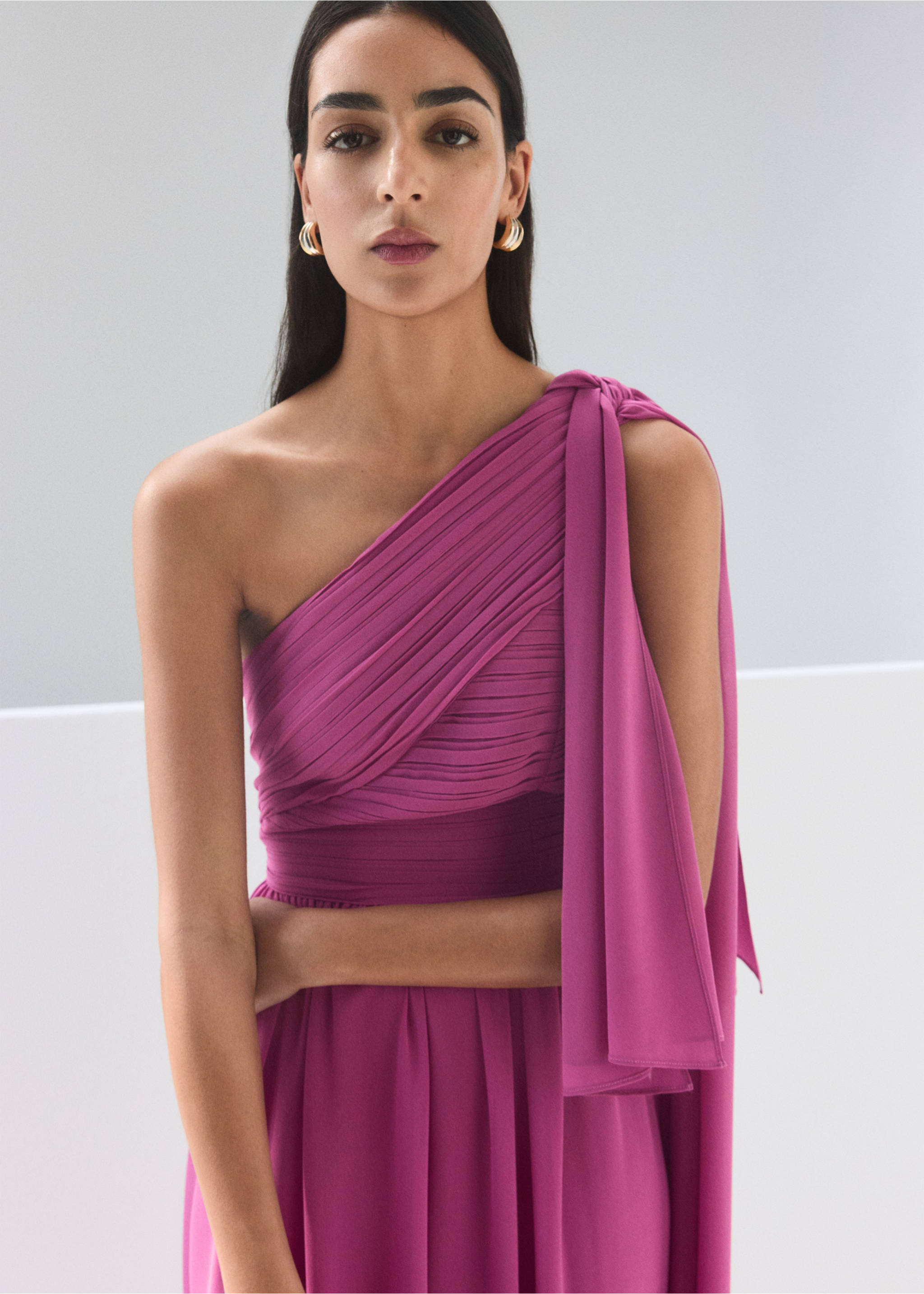 Knot asymmetric dress - Medium plane, Fuchsia. Ref: 27005824-00.