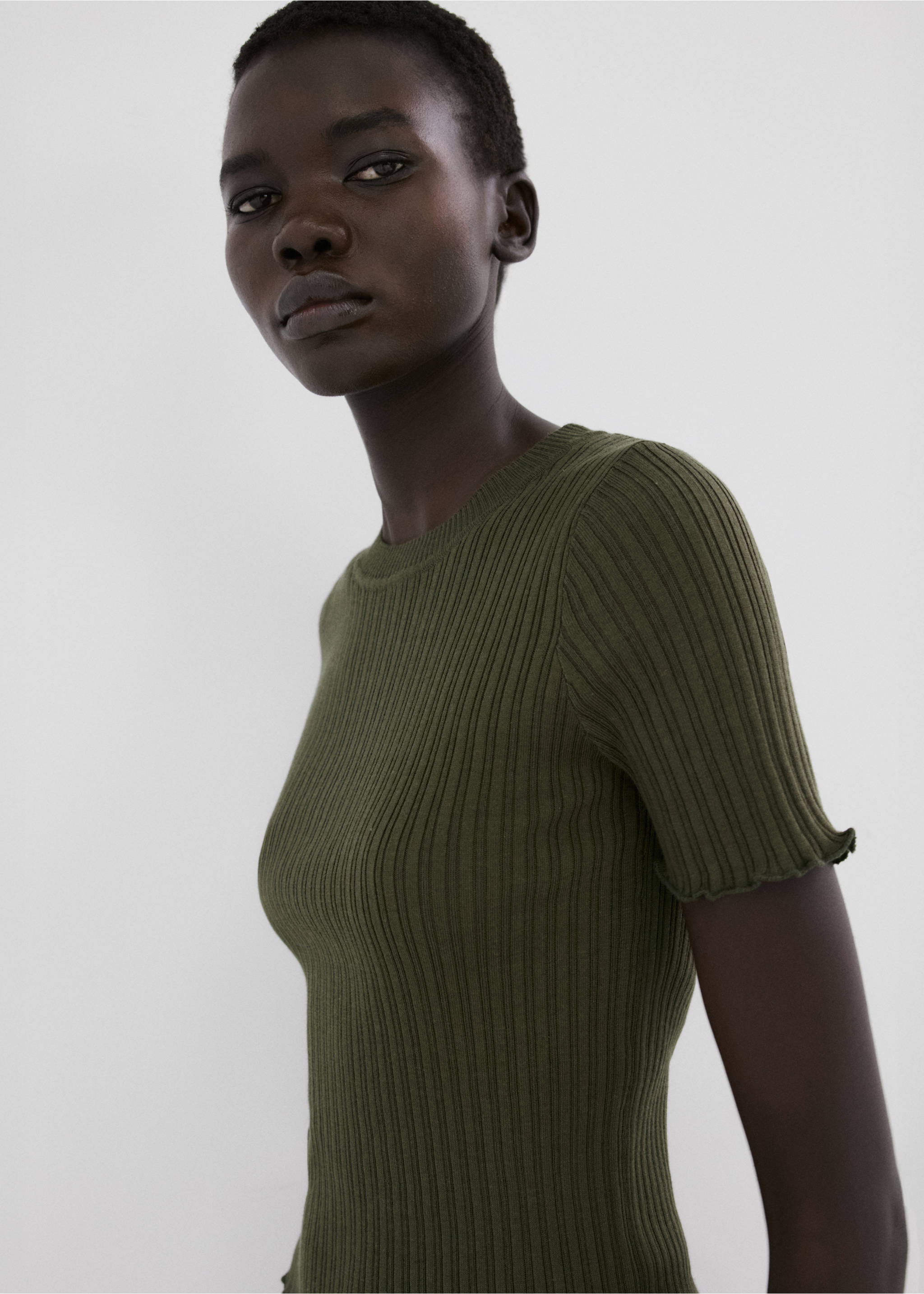 Ribbed  knit t-shirt - Medium plane, Khaki. Ref: 27005825-00.