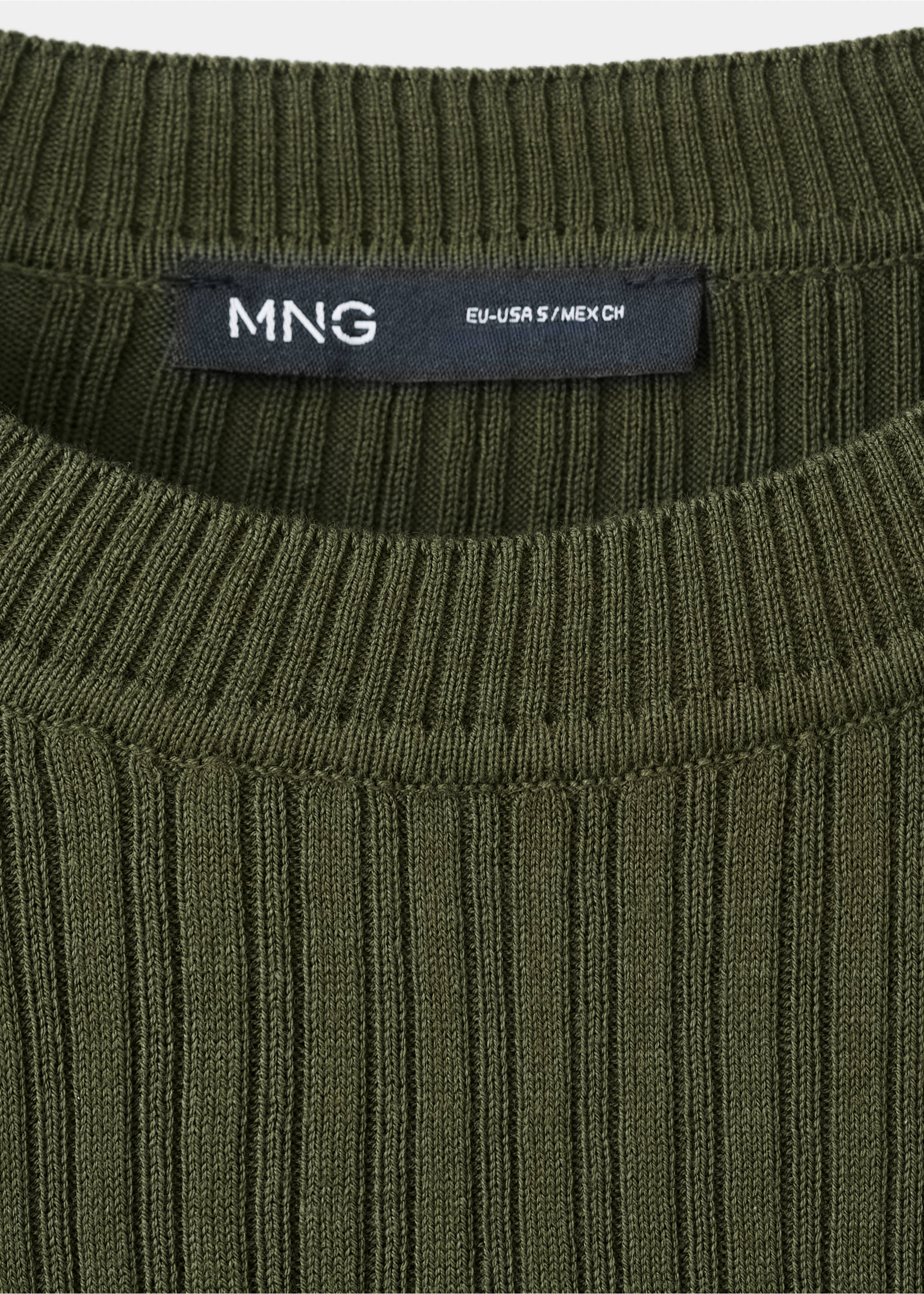 Ribbed  knit t-shirt - Details of the article 8, Khaki. Ref: 27005825-00.