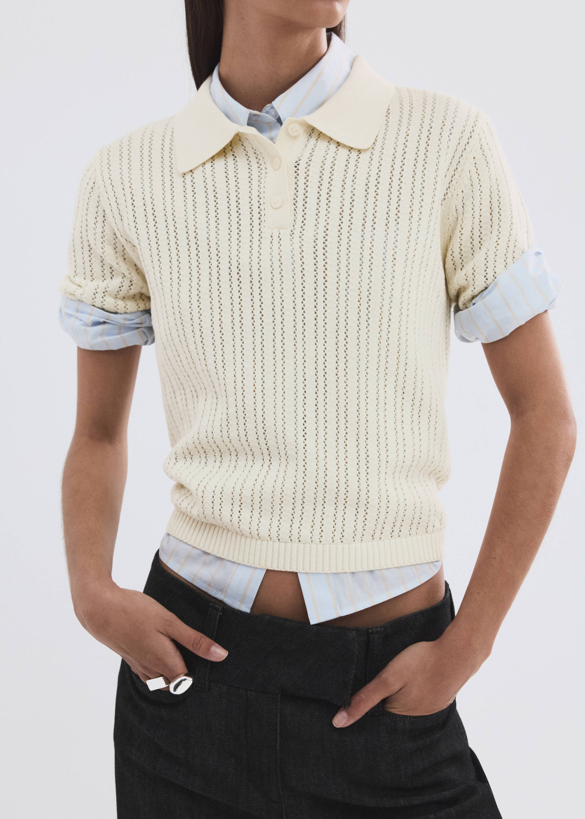 Openwork knitted polo-neck sweater - Medium plane