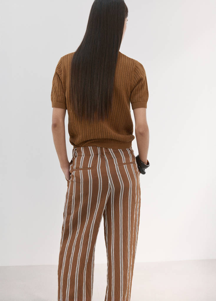 Openwork knitted polo-neck sweater — Caramel
