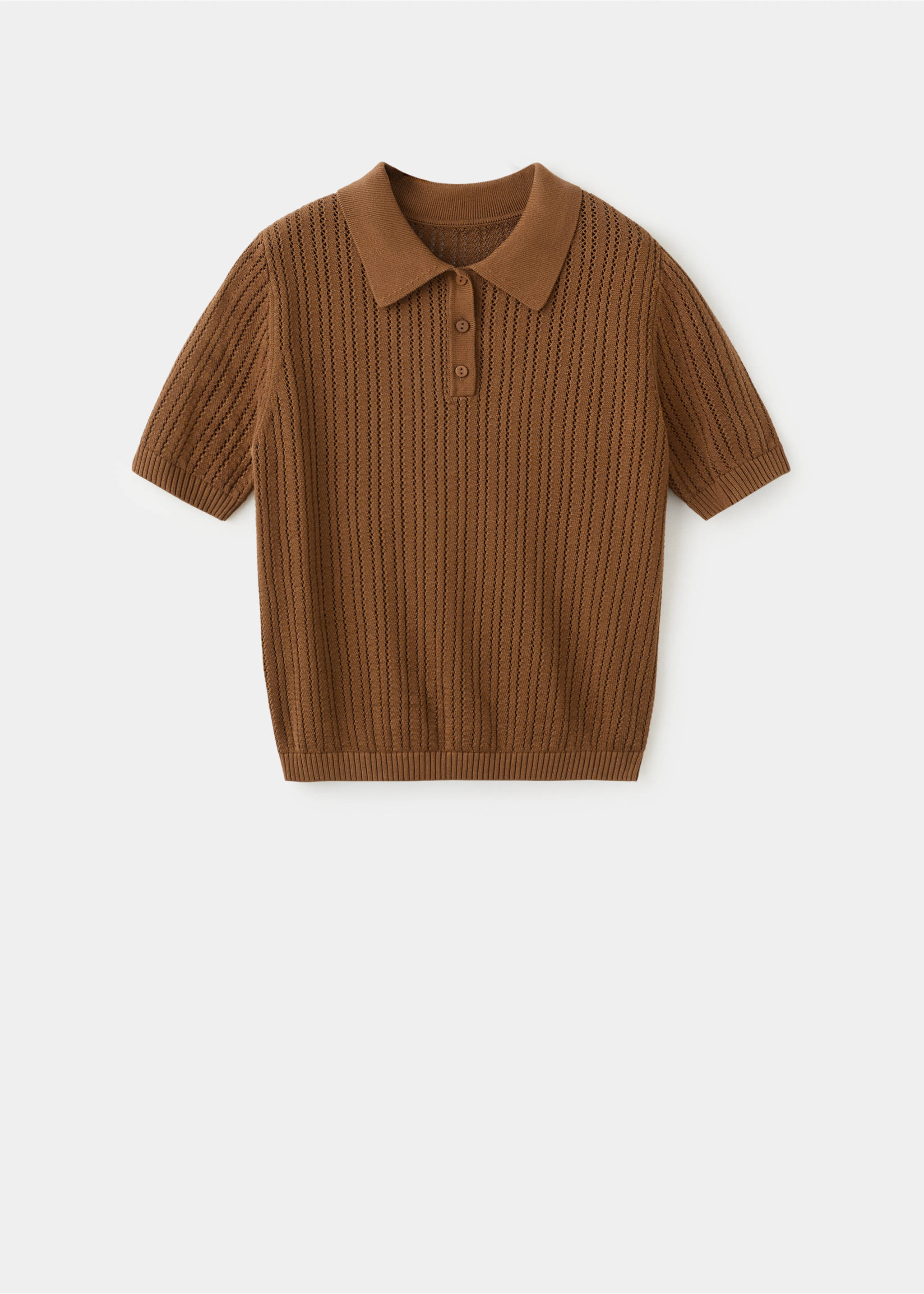 Openwork knitted polo-neck sweater - Article without model, Caramel. Ref: 27005829-00.