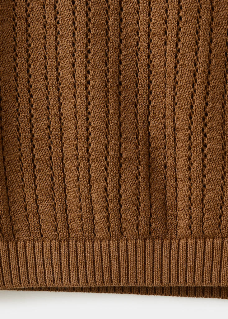 Openwork knitted polo-neck sweater — Caramel