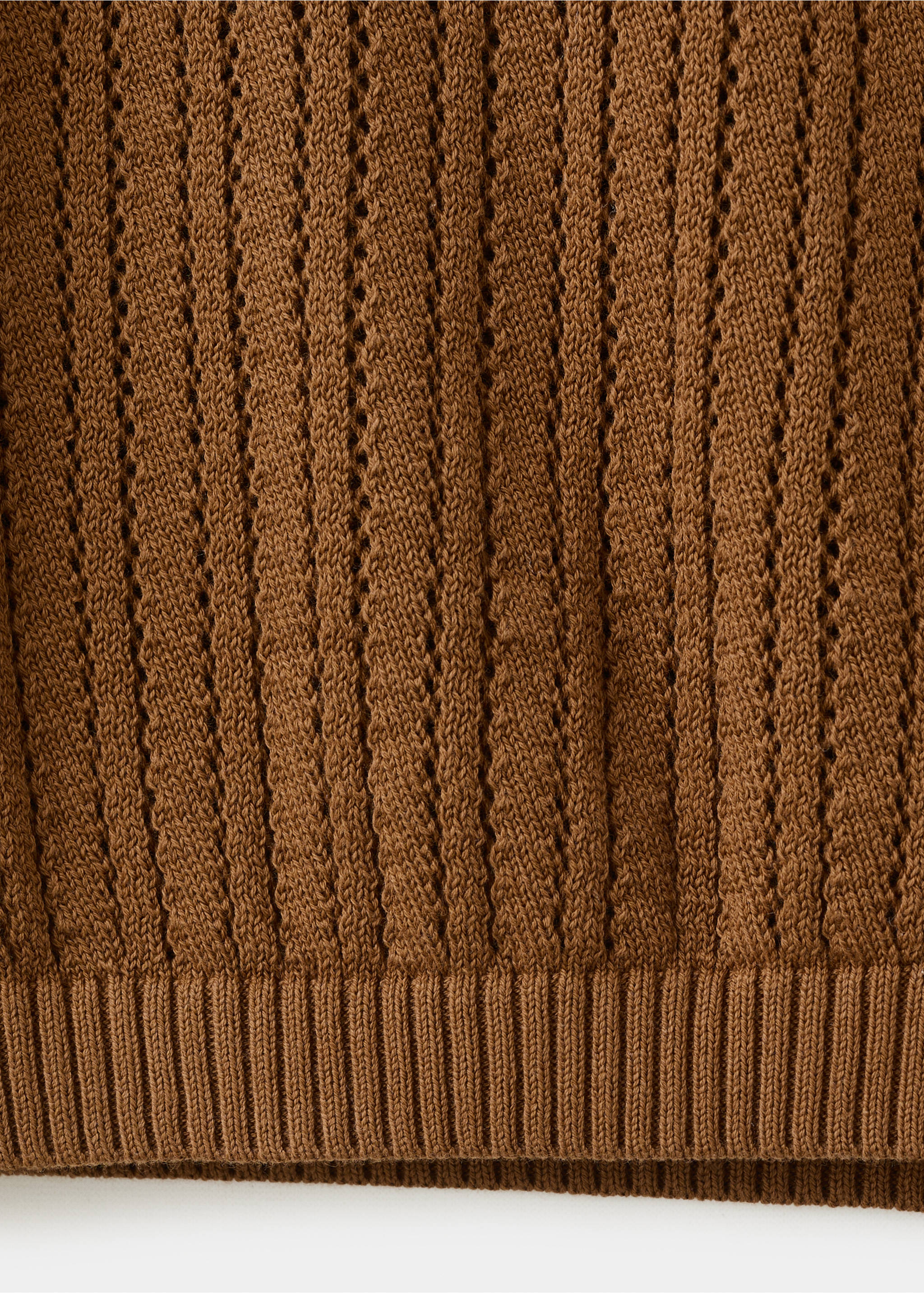 Openwork knitted polo-neck sweater - Details of the article 0, Caramel. Ref: 27005829-00.
