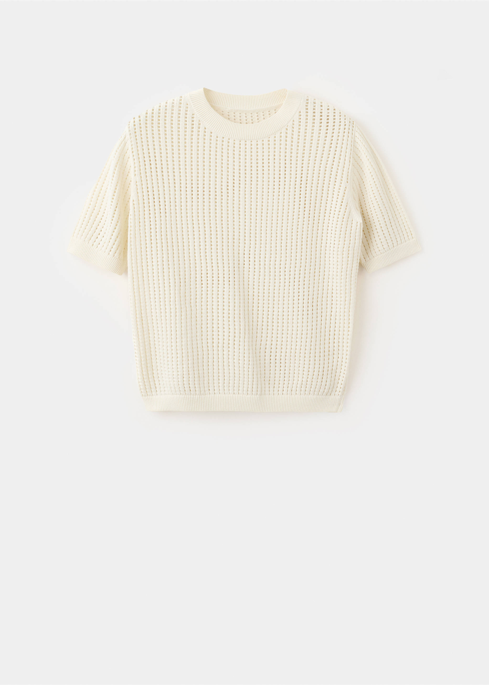 Short-sleeved openwork knitted sweater - Article without model, Ecru. Ref: 27005830-00.