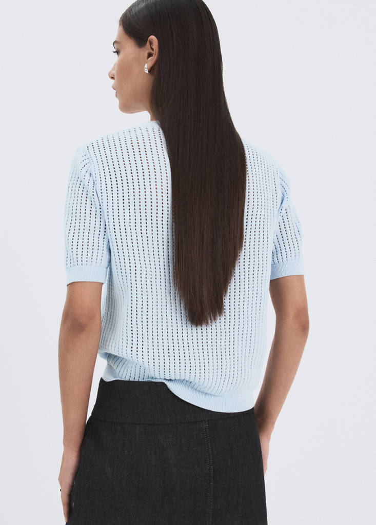 Short-sleeved openwork knitted sweater — Sky Blue