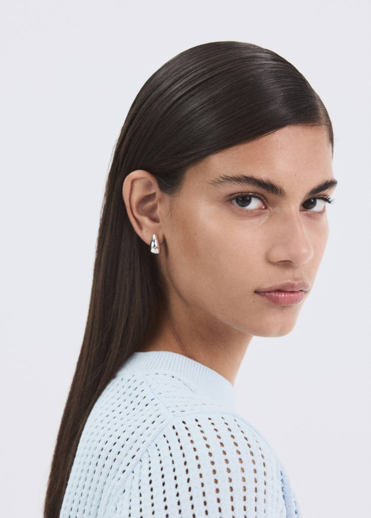 Short-sleeved openwork knitted sweater — Sky Blue
