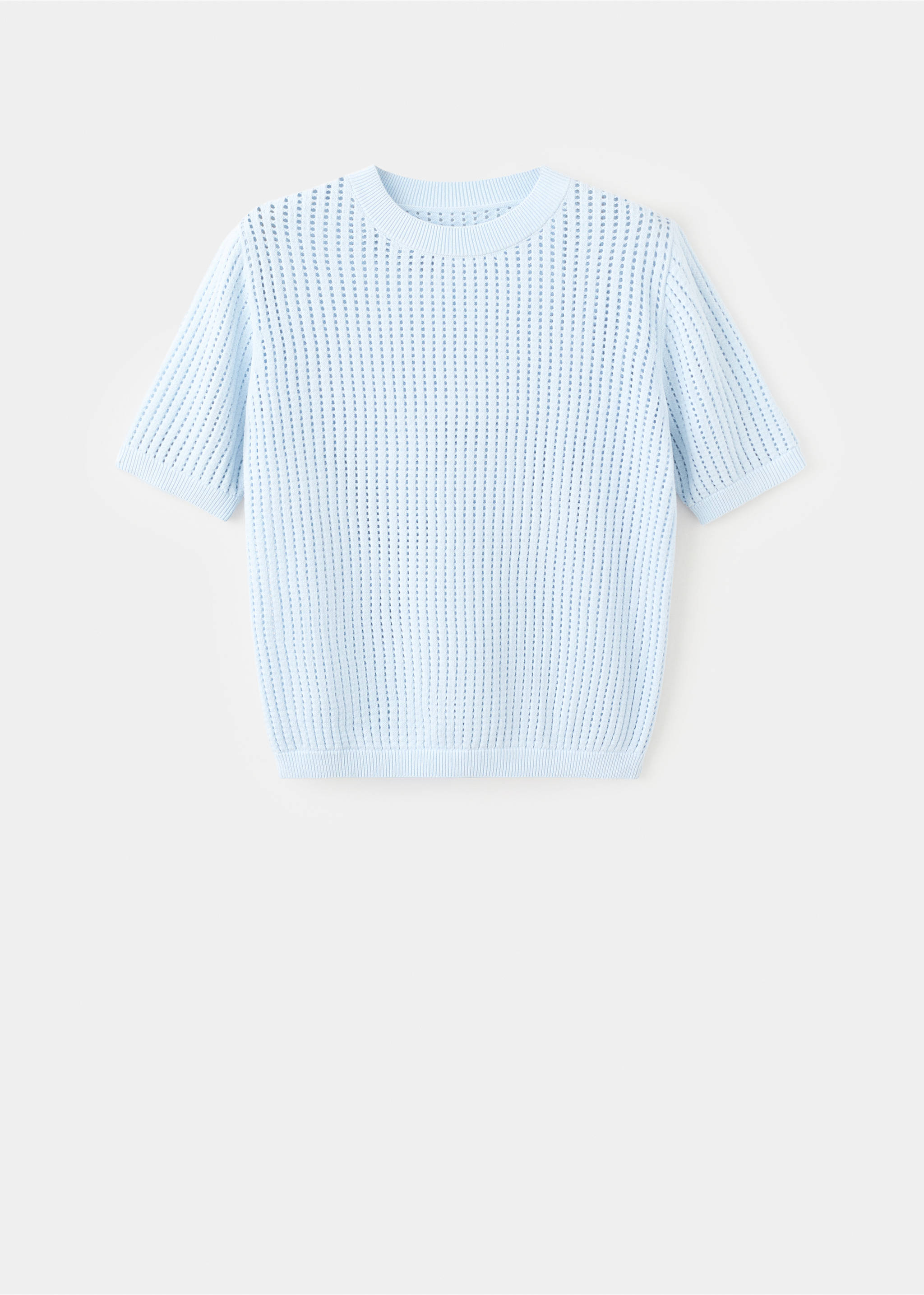 Ажурний трикотажний джемпер з коротким рукавом - Товар без моделі, Світло-блакитний. Ref: 27005830-00.