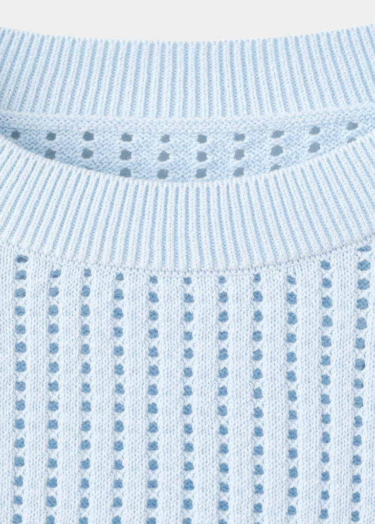 Short-sleeved openwork knitted sweater — Sky Blue