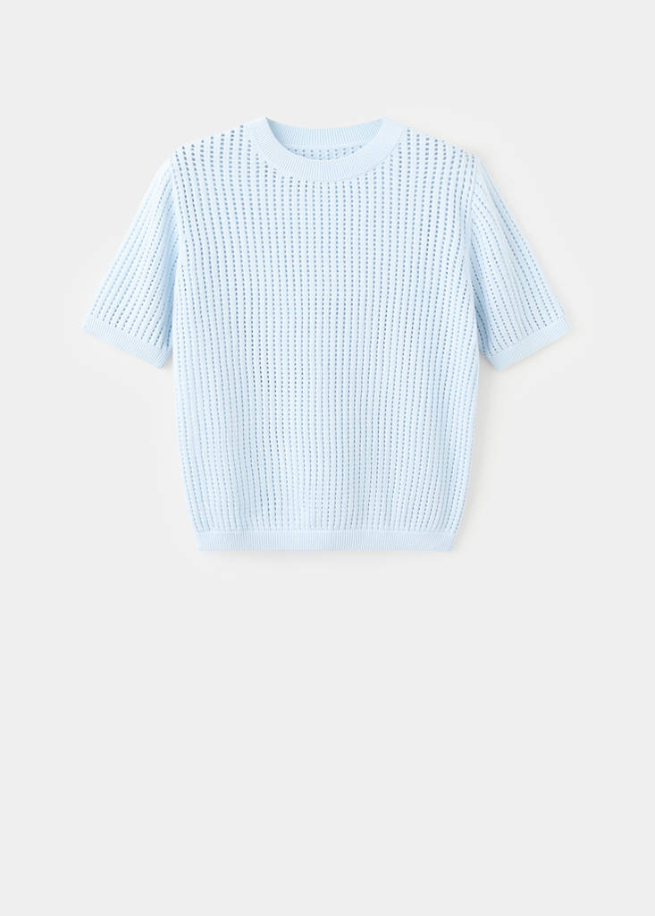Short-sleeved openwork knitted sweater — Sky Blue