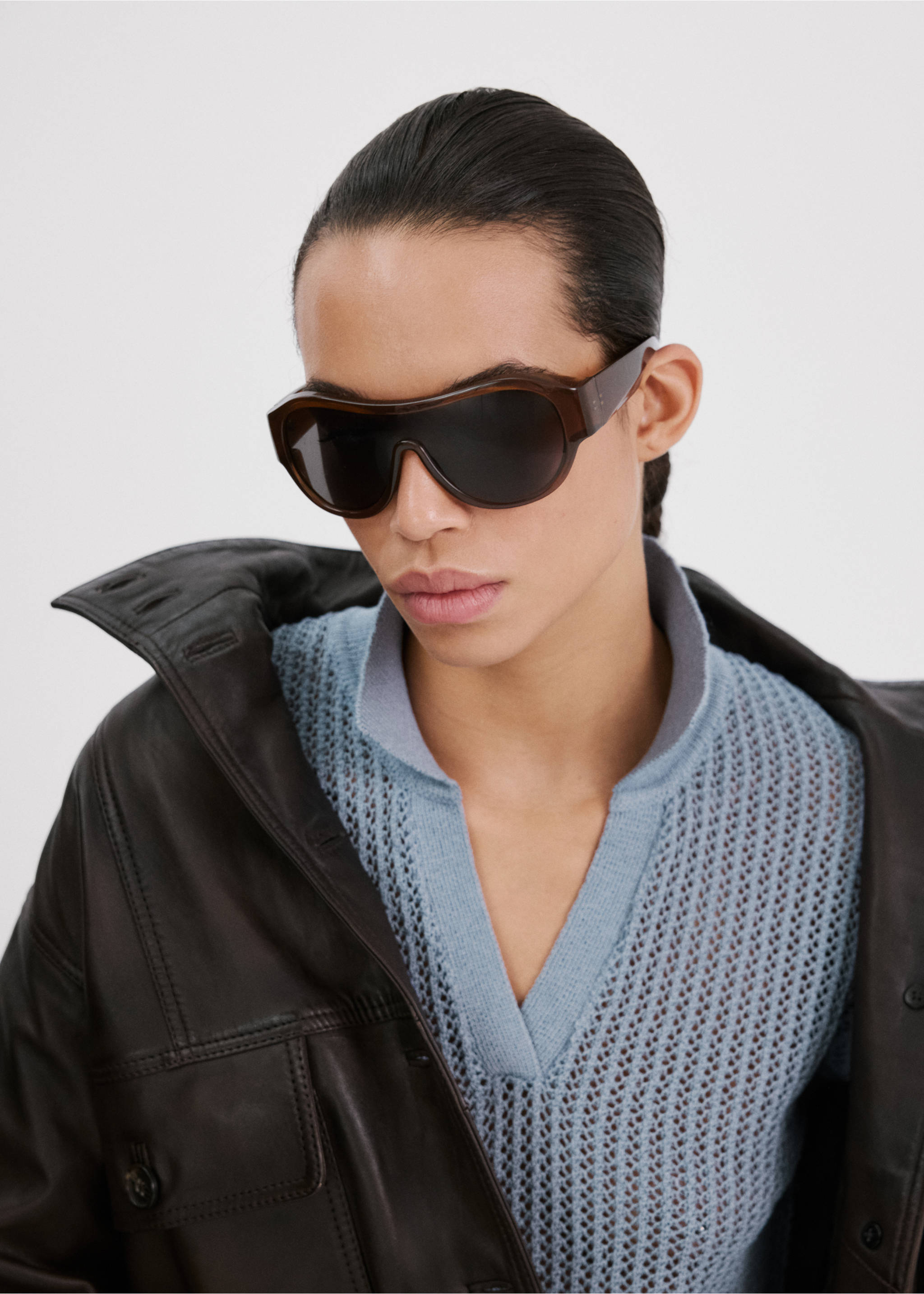 Ажурный джемпер с воротником поло - Деталь изделия 1, Небесно-голубой. Ref: 27005831-00.