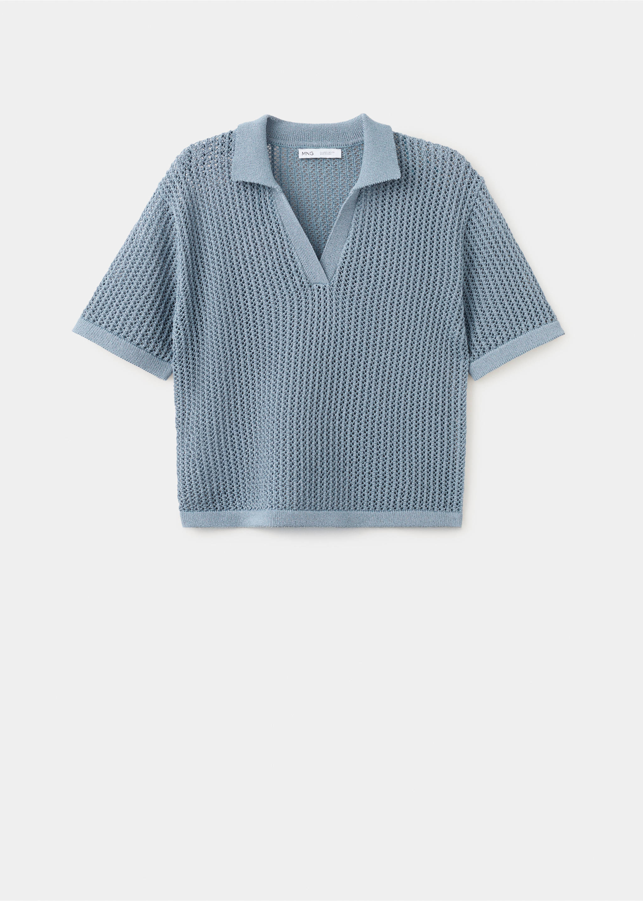 Ажурный джемпер с воротником поло - Изделие без модели, Небесно-голубой. Ref: 27005831-00.