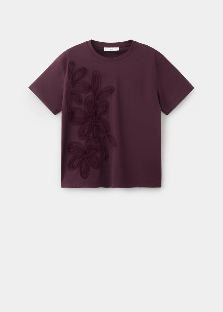 Floral-embroidered cotton t-shirt — Wine