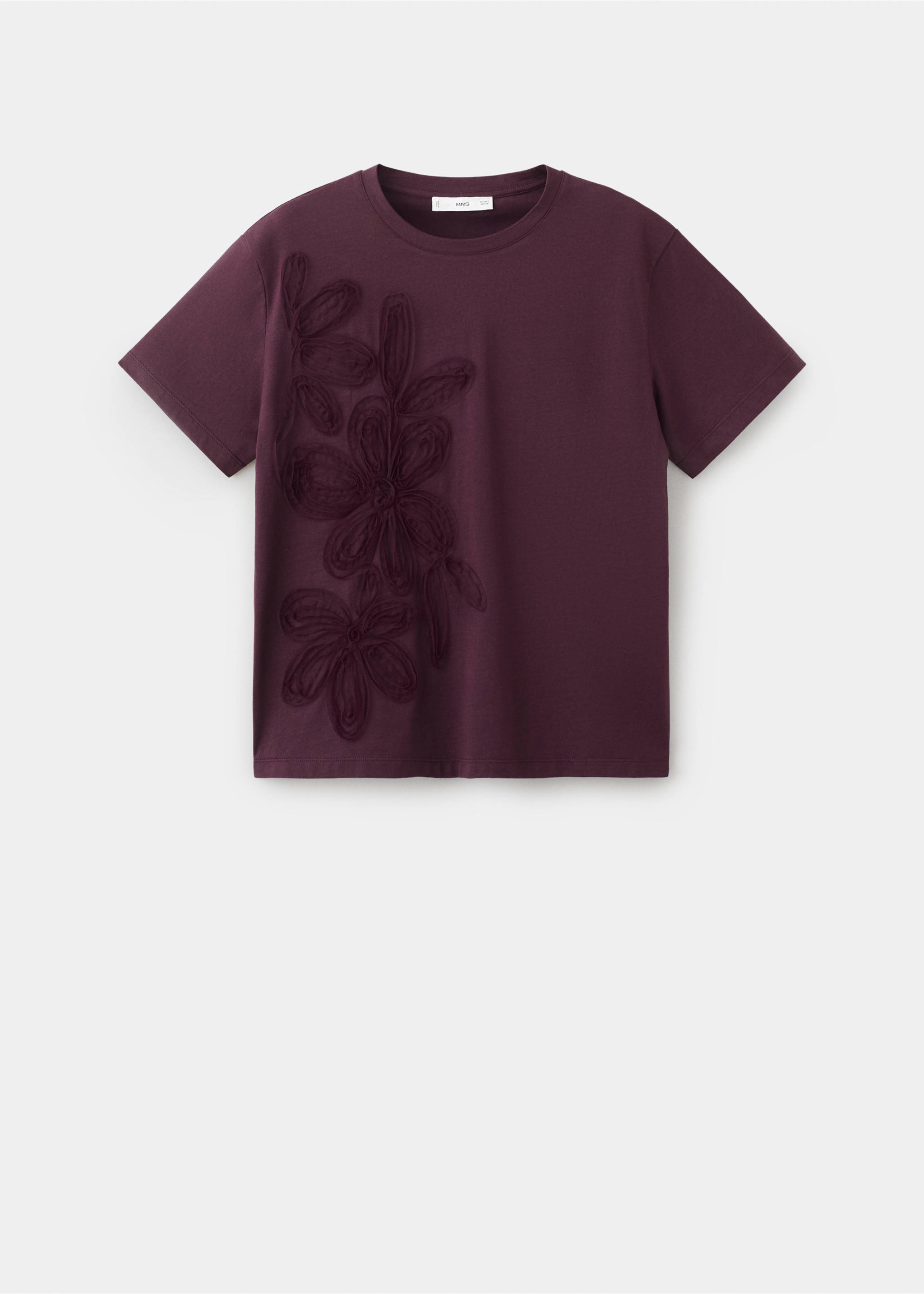 Camiseta algodón bordado floral - Artículo sin modelo, Vino. Ref: 27005832-00.