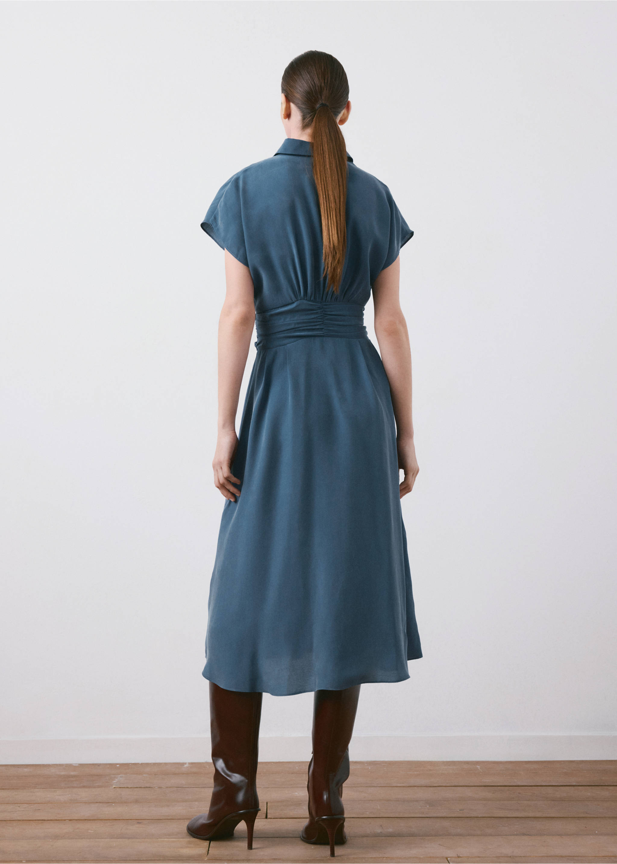 Robe chemisier ceinture - Verso de l’article, Bleu. Ref: 27005833-00.