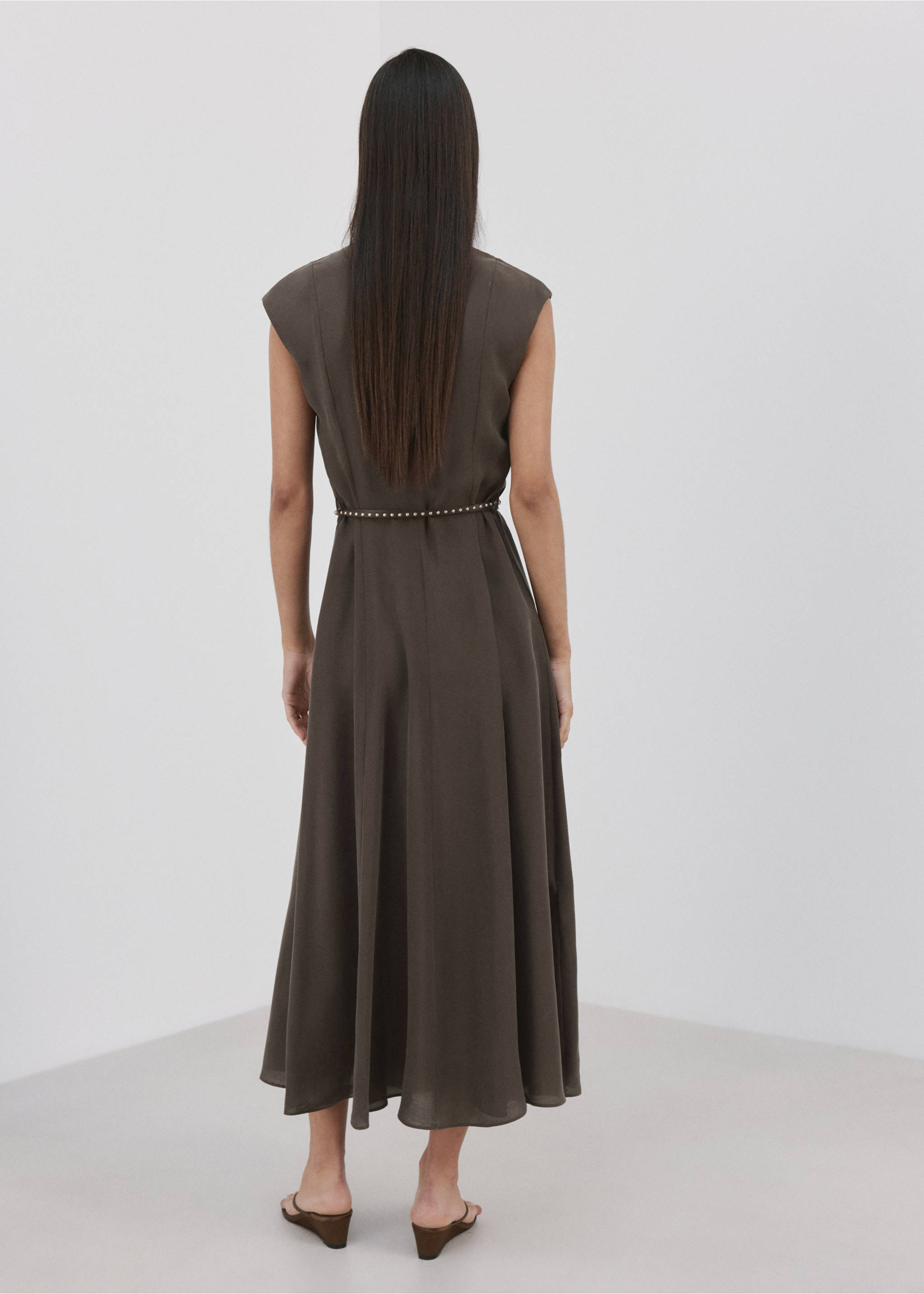 Robe évasée double ceinture - Verso de l’article, Marron. Ref: 27005834-00.