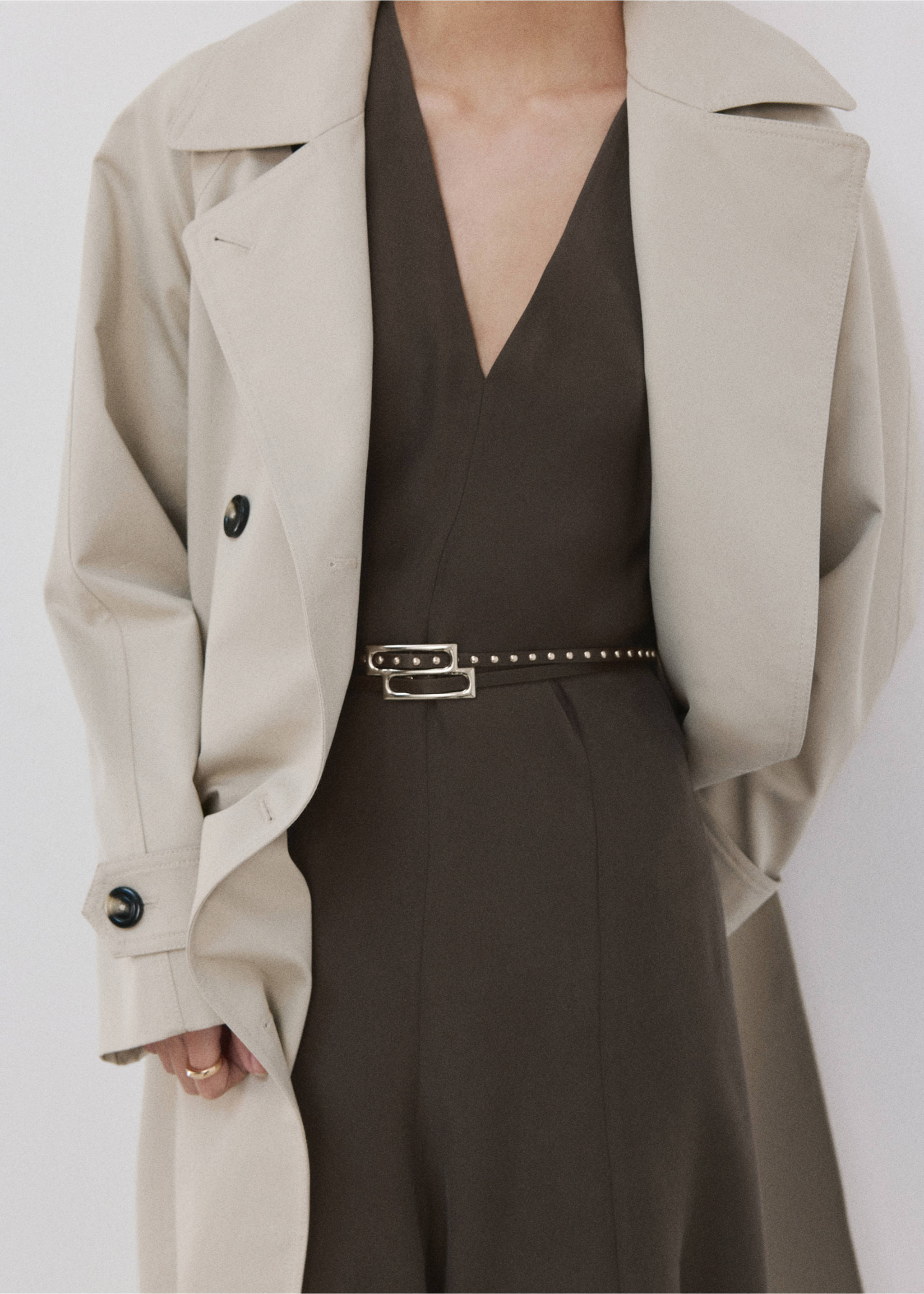 Robe évasée double ceinture - Détail de l'article 6, Marron. Ref: 27005834-00.