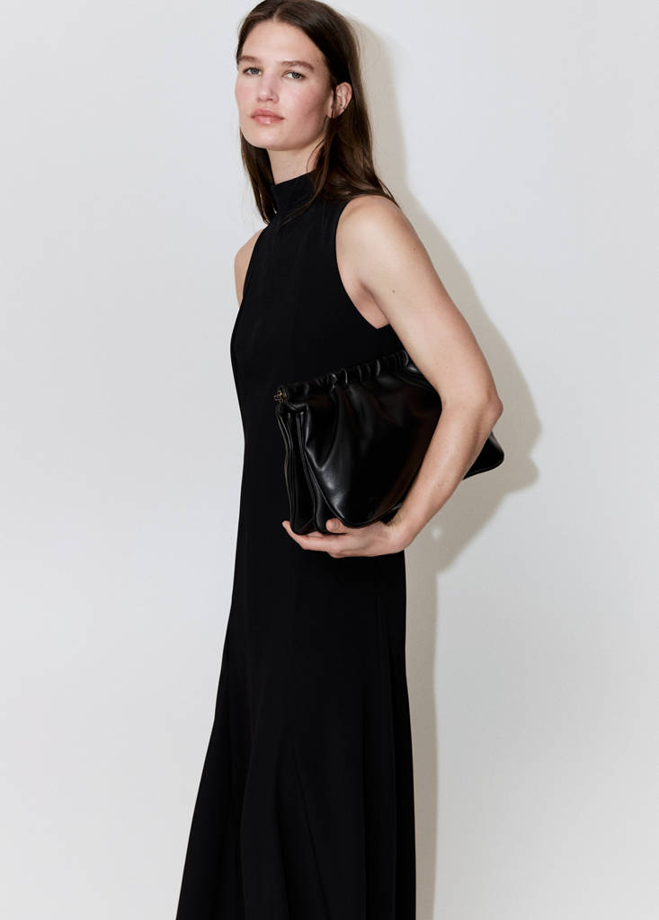 High-neck godet dress