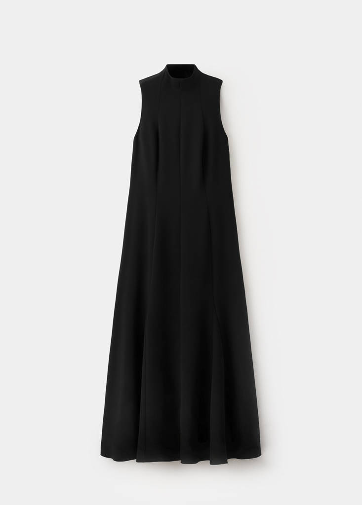 High neck godet dress — Black