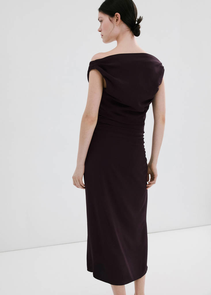 Ruched dress with crossover neckline — Brown