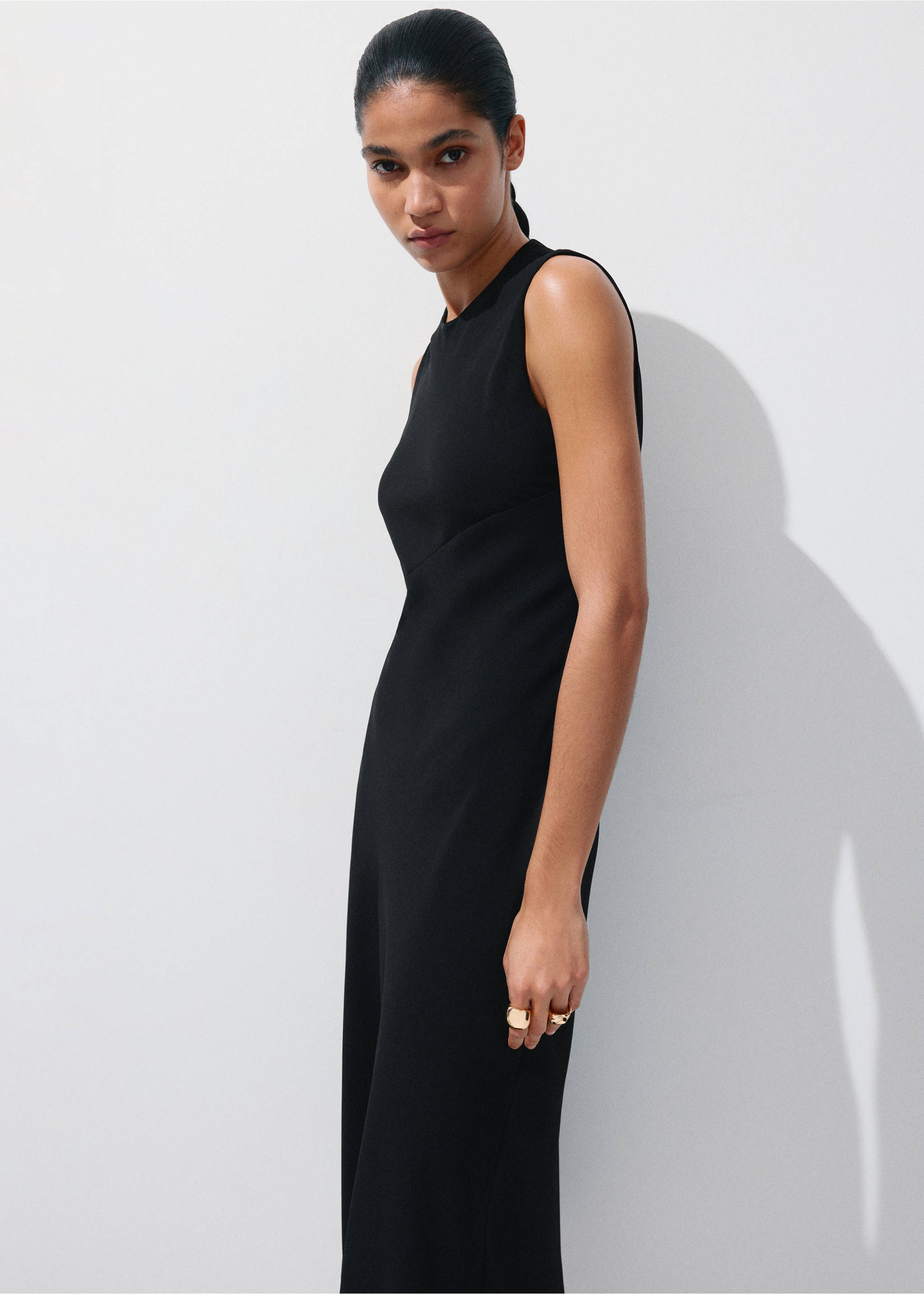 Midi-dress with open back - Medium plane, Black. Ref: 27005837-00.