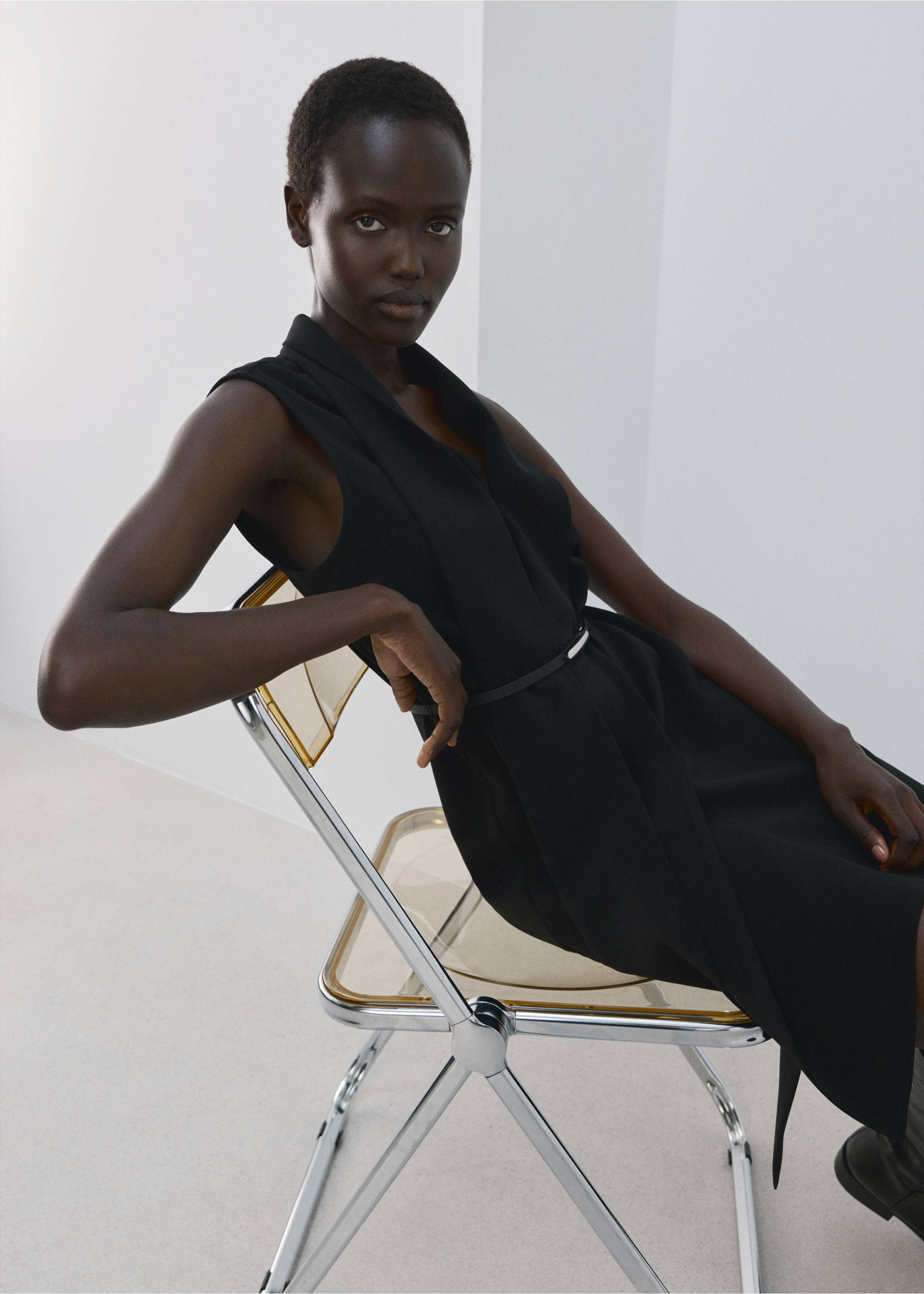 Scarf belt dress - Medium plane, Black. Ref: 27005838-00.