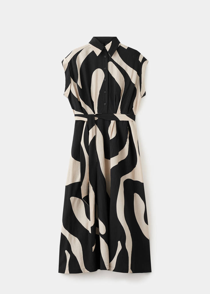Long printed shirt dress — Black