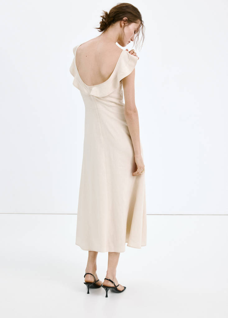 MANGO - Ruffled linen dress Sand - 6