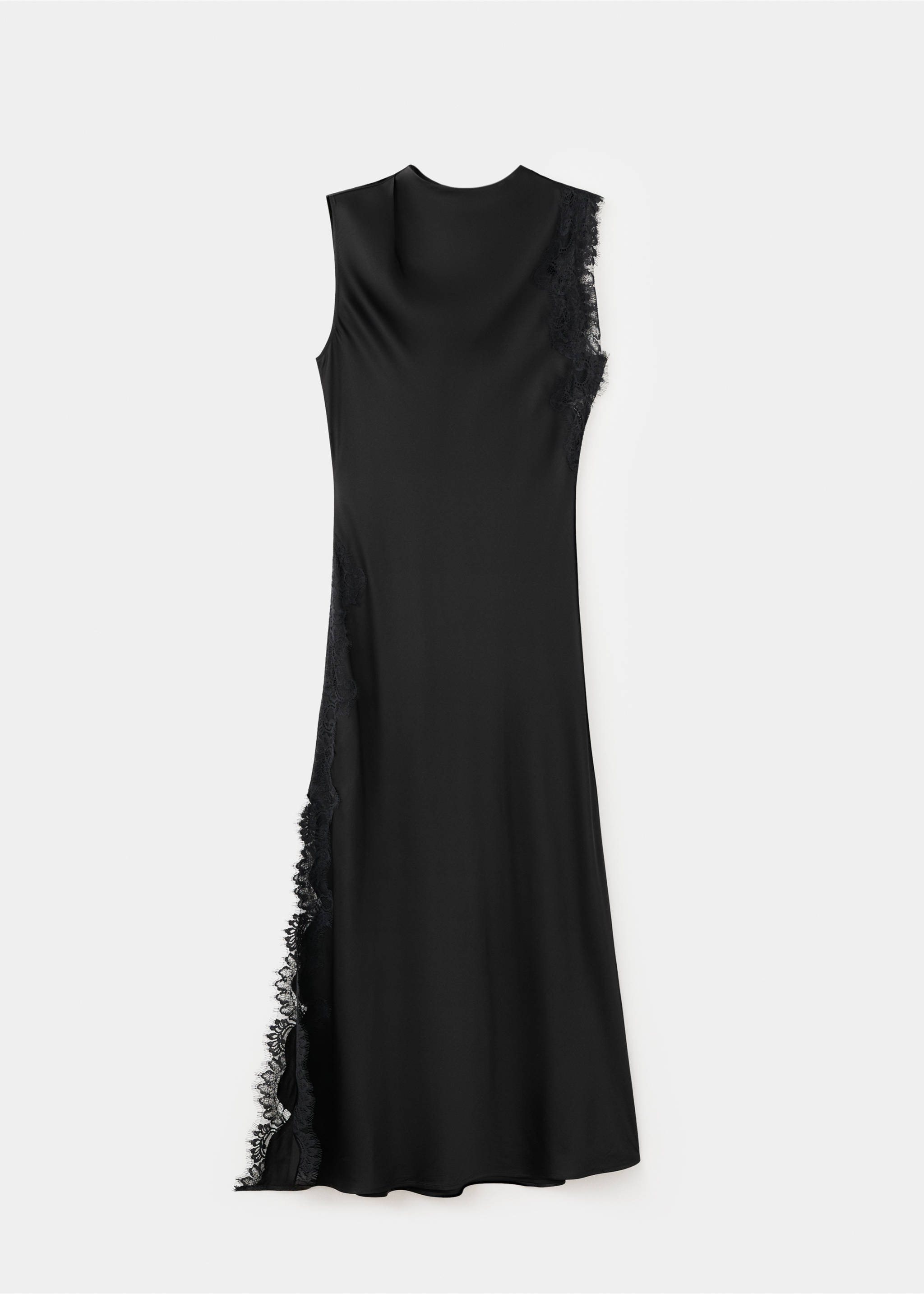 Vestido largo satinado detalles encaje - Artículo sin modelo, Negro. Ref: 27005843-00.