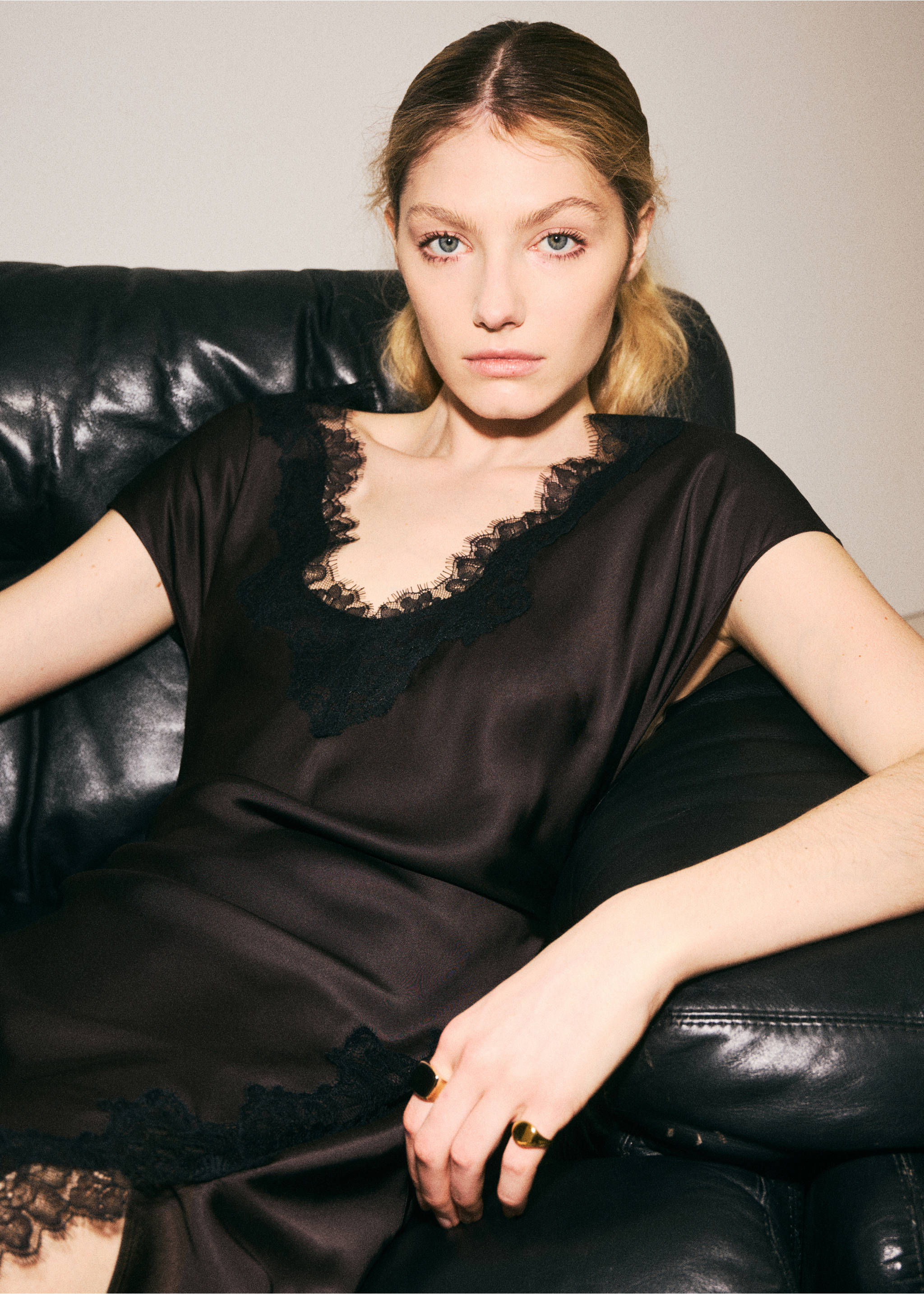 Satin lace dress - Medium plane, Brown. Ref: 27005846-00.