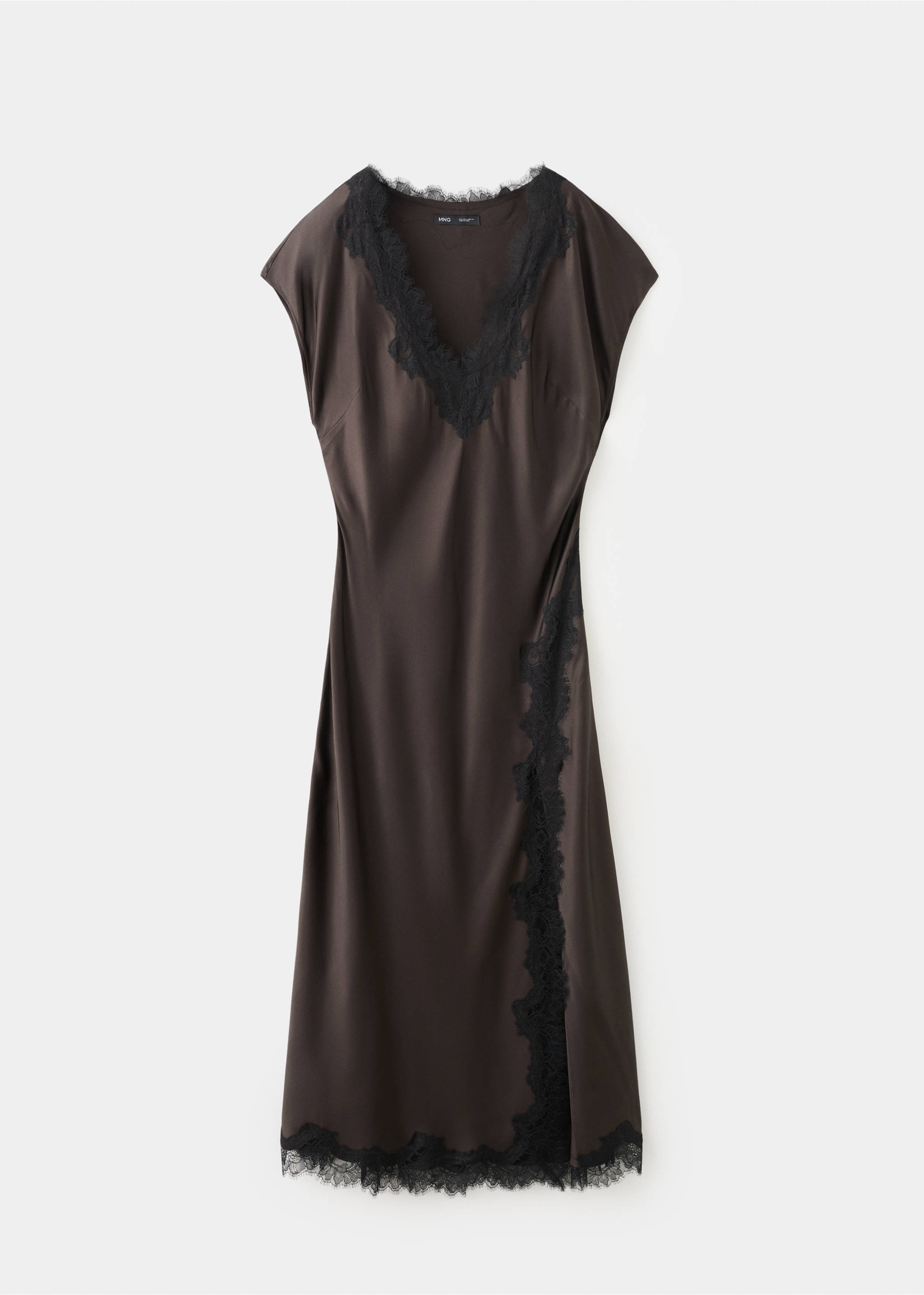 Satin lace dress - Article without model, Brown. Ref: 27005846-00.