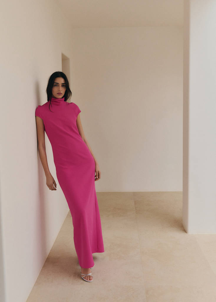 Long dress with open back — Fuchsia