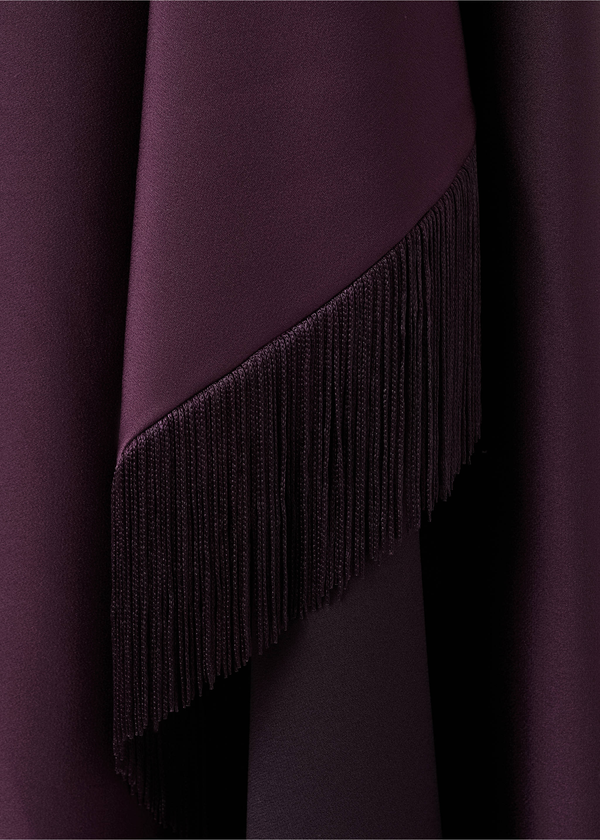 Asymmetrical satin dress with fringes - Details of the article 8, Purple. Ref: 27005850-00.