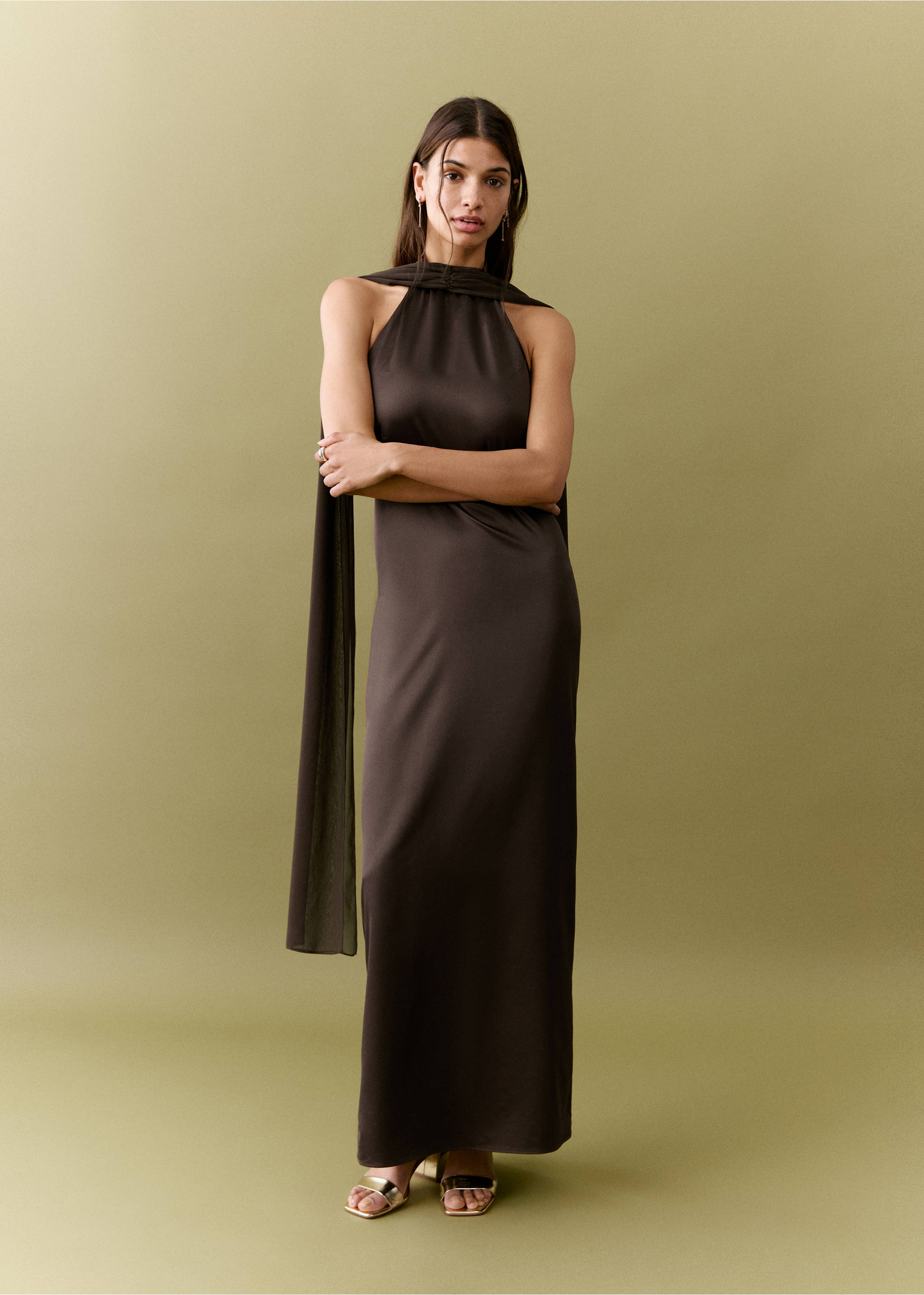 Halter neck foulard dress - General plane, Brown. Ref: 27005851-00.