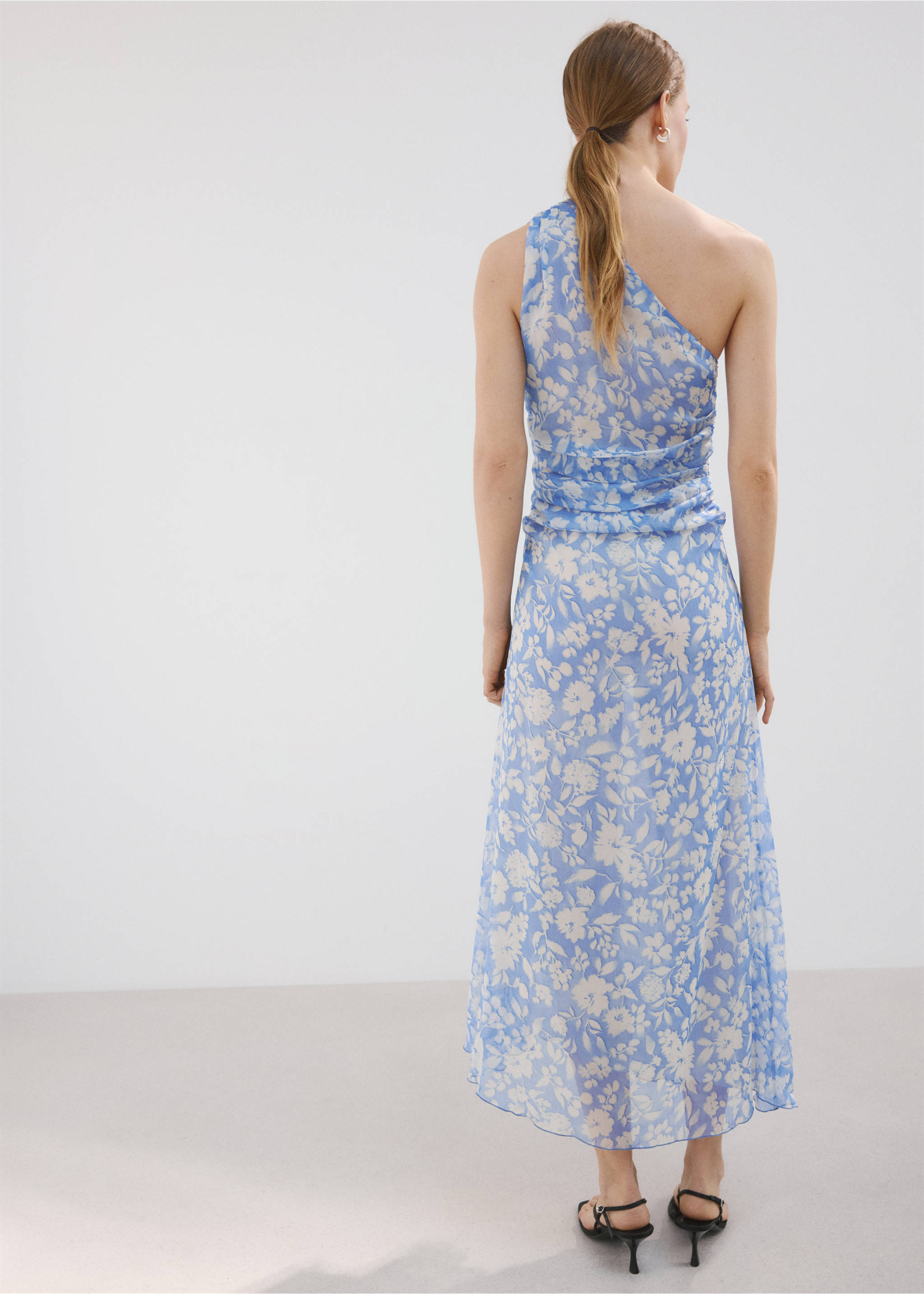 Floral dress with an asymmetric neckline - Reverse of the article, Blue. Ref: 27005852-00.