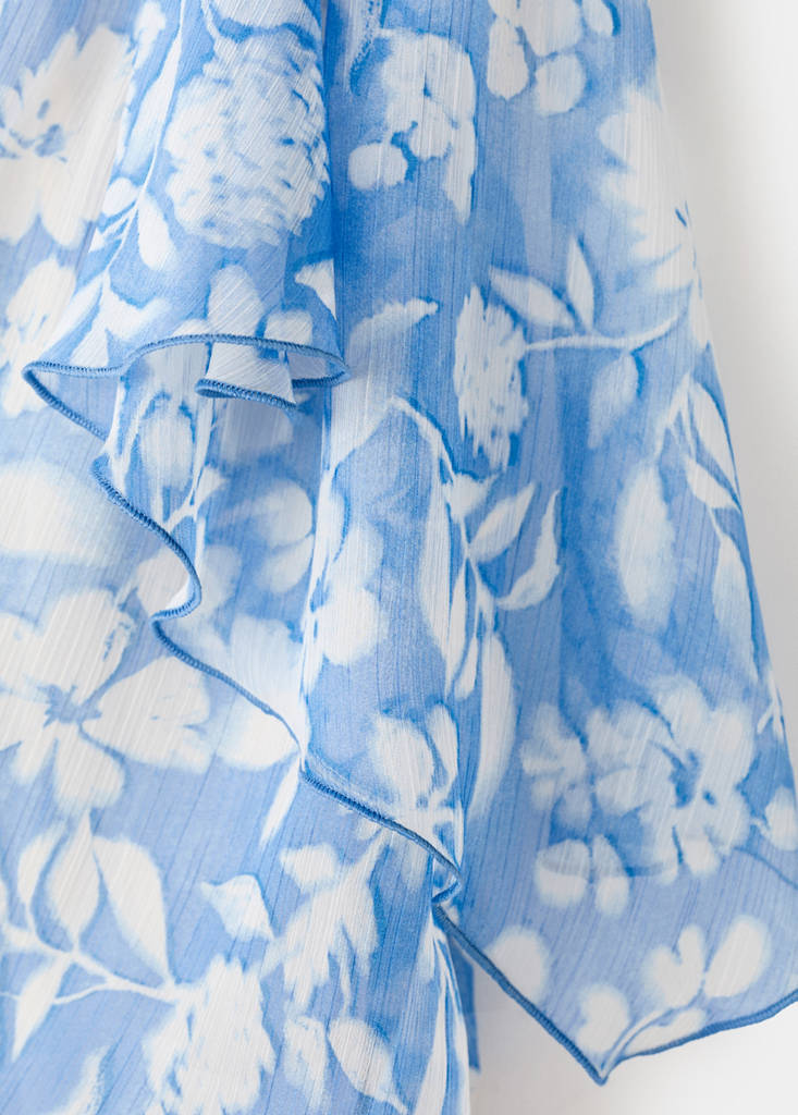Floral dress with an asymmetric neckline — Blue