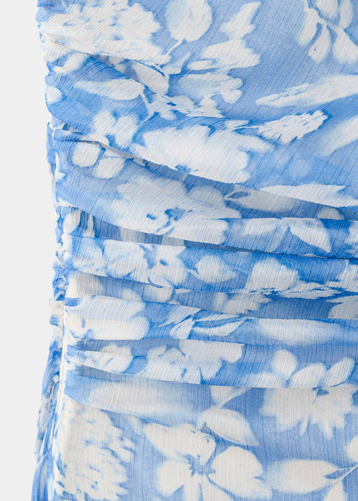 Floral dress with an asymmetric neckline — Blue