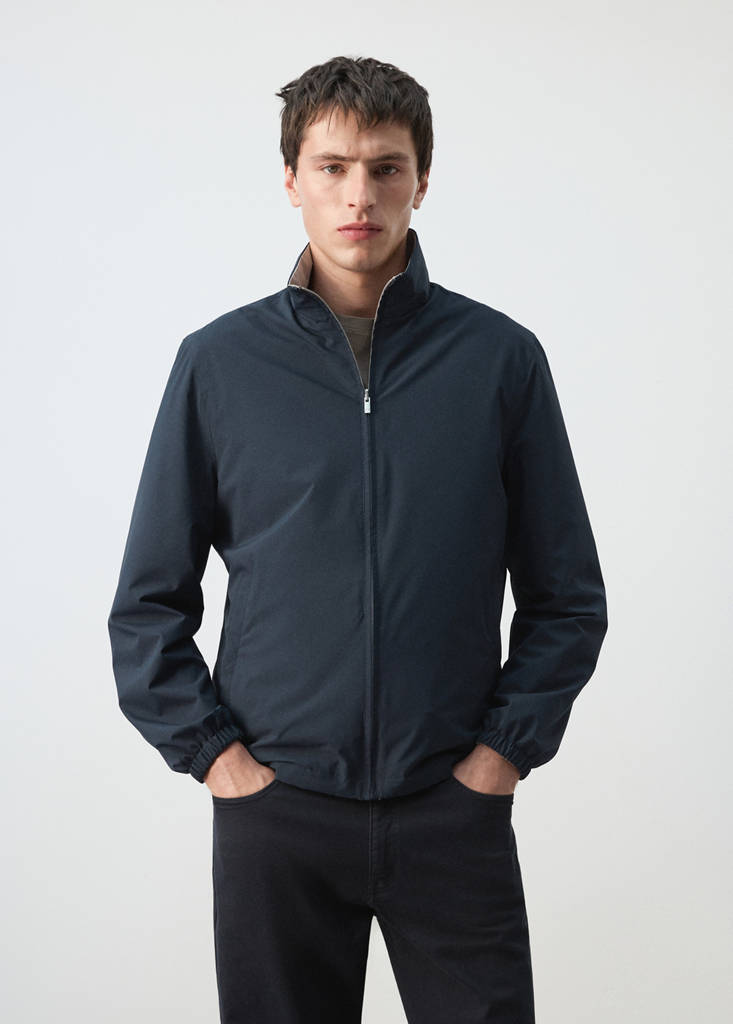 Reversible quilted water-repellent reversible jacket — Navy