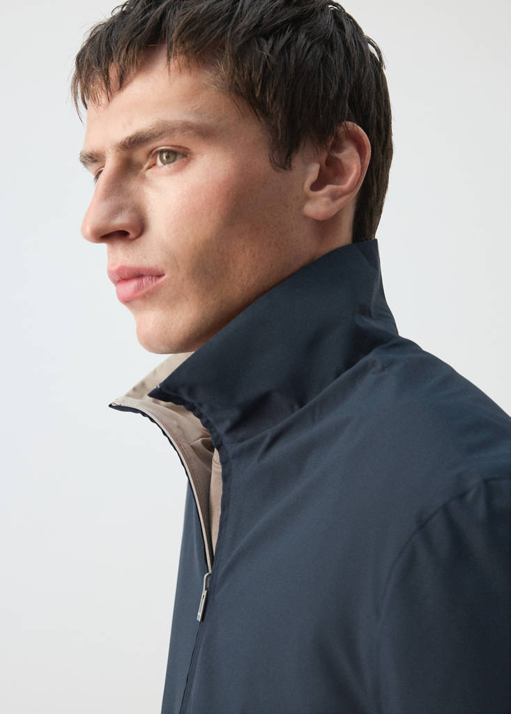 Reversible quilted water-repellent reversible jacket — Navy