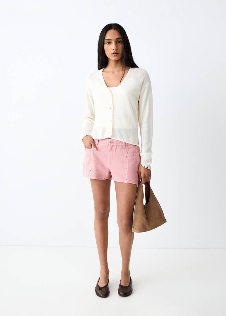 Studded denim shorts — Pink