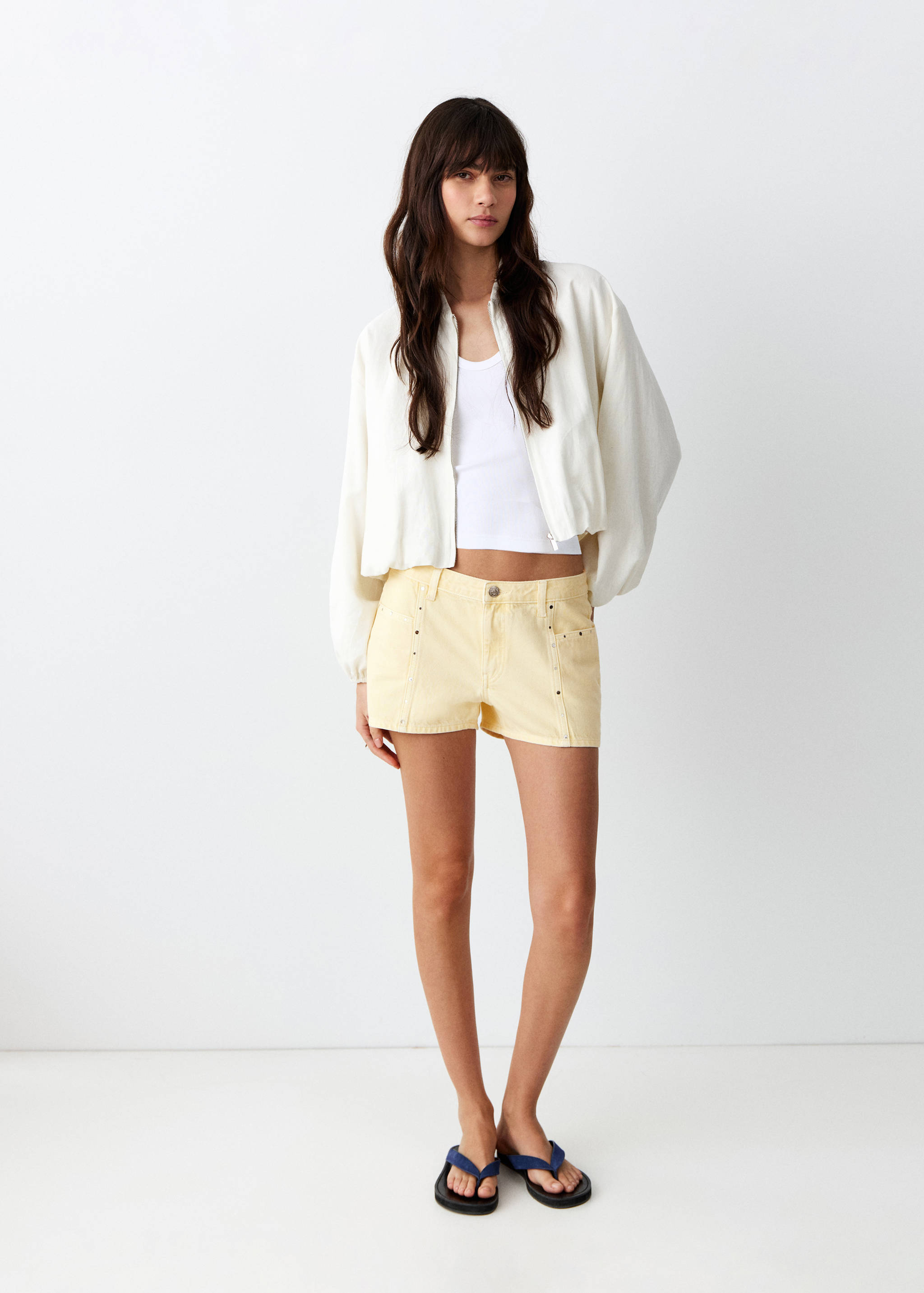 Studded denim shorts - General plane