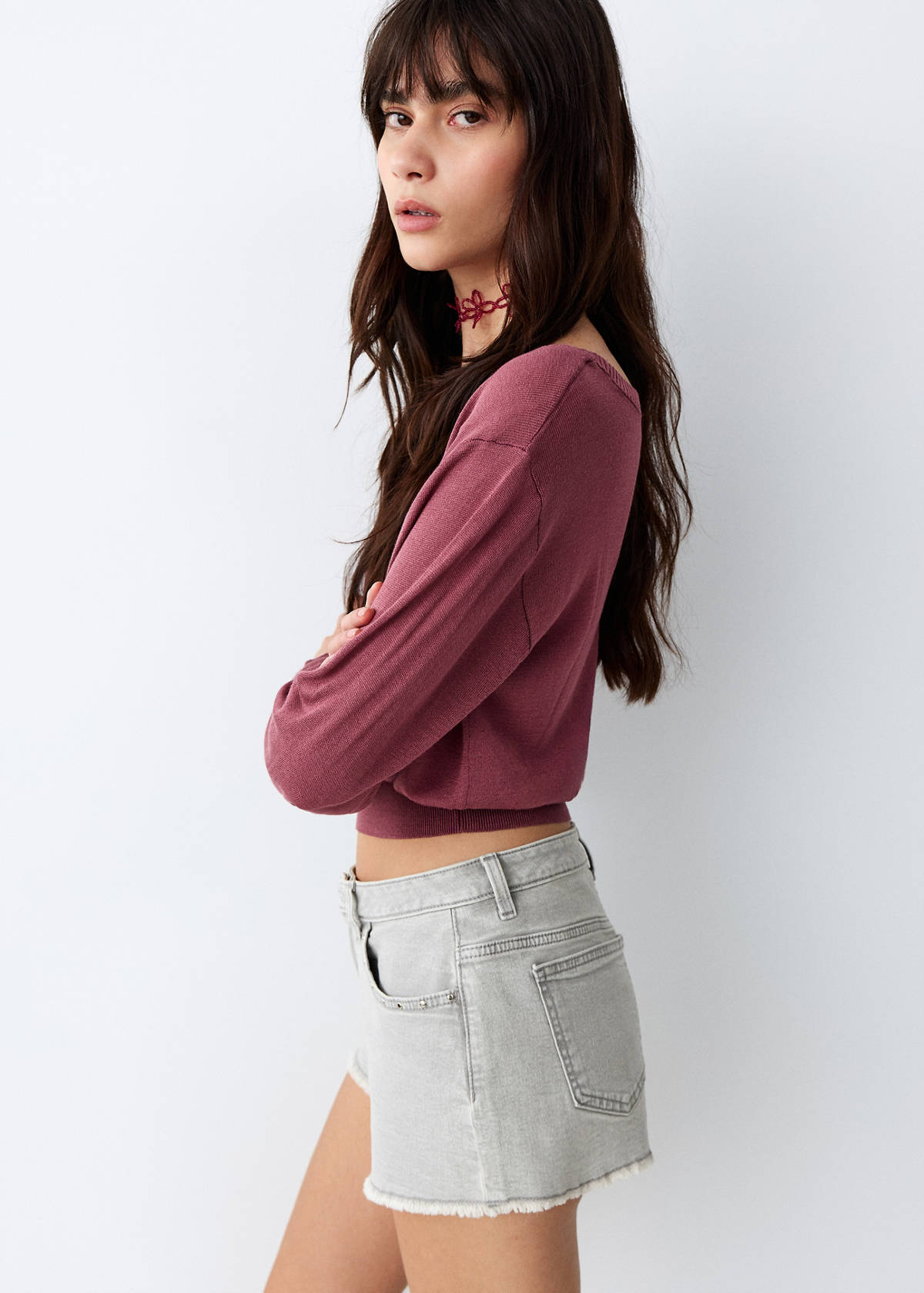 Straight shorts with frayed hem — Denim Grey
