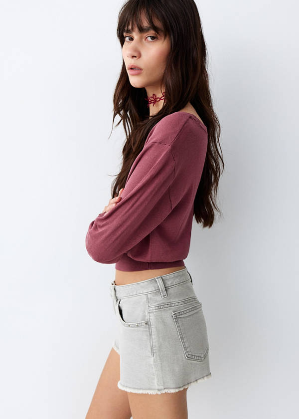 Straight shorts with frayed hem — Denim Grey