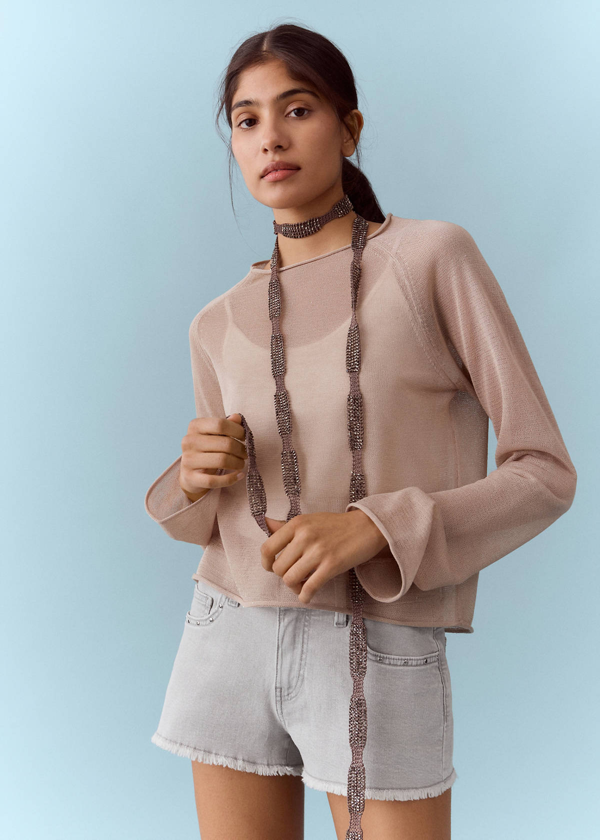 Straight shorts with frayed hem — Denim Grey