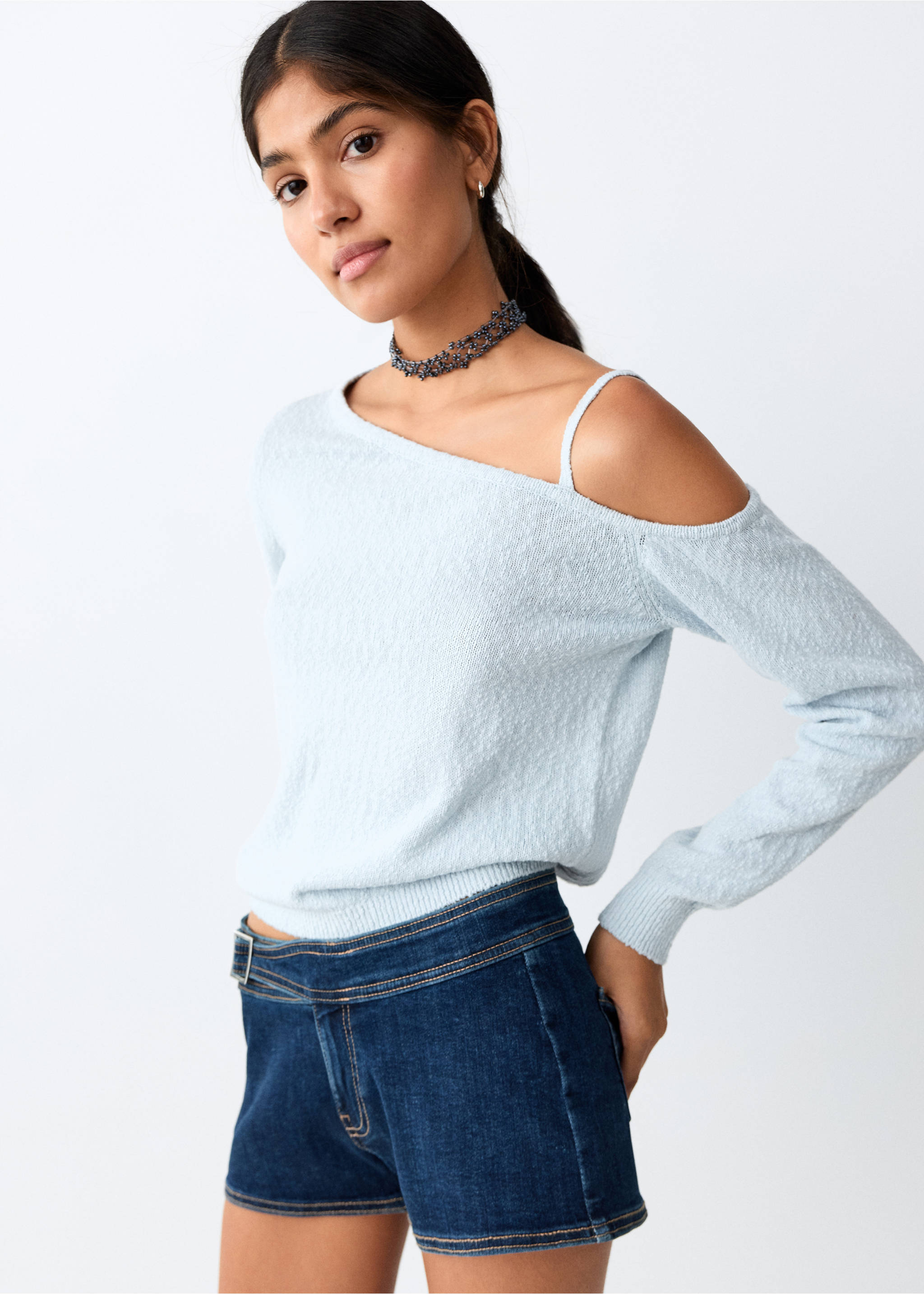 Belted mini shorts - Medium plane, Dark Blue. Ref: 27005951-00.