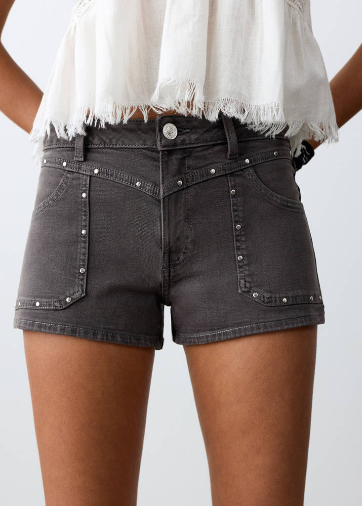 Studded pocket shorts — Charcoal